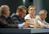 THE CONGRESS’ STAGE (PICTURED FROM LEFT TO RIGHT): VIKTOR KHMILIOVSKY, PRESIDENT OF THE LEAGUE OF UKRAINIAN LEASEHOLDERS AND ENTREPRENEURS; LEONID KOZACHENKO, CHAIRMAN OF THE CABINET OF MINISTER’S COUNCIL OF ENTREPRENEURS; OKSANA PRODAN, MP; AND VIACHESLAV BYKOVETS, DIRECTOR GENERAL OF UKRAINE’S SMALL, MEDIUM AND PRIVATIZED BUSINESSES ASSOCIATION / Photo by Mykola TYMCHENKO, The Day